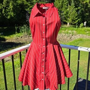 Day + Moon Red Pinstripe Button Down Dress, size S, NWT